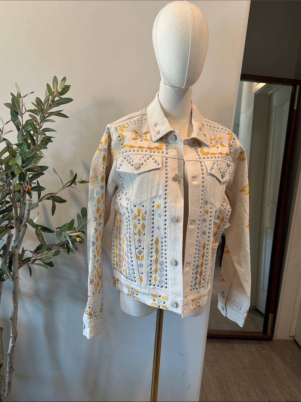 MOTHER The Bruiser Appliquéd Studded Denim Jacket New! - Picture 9 of 16